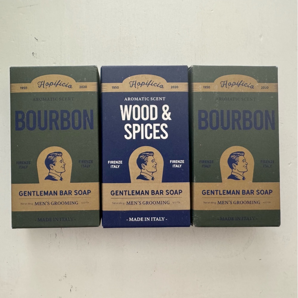 Hopoficio LOT of 3 Bourbon AND Wood & Spices Men’s Soap Made In Italy